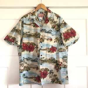 RJC Hawaiian Shirt Men’s XL Beach Luau Brushed Cotton USA Floral /Island Print